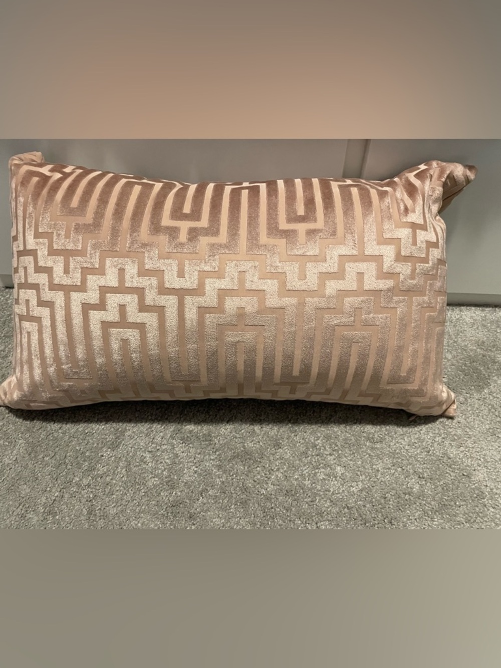 Z Gallerie Blush Velvet Lumbar Pillow 17x27 Geometric Greek Key Feather Insert